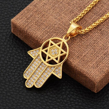 NEW ARRIVAL Jewish Star Of David Hasma Hand Of Fatima Gold Color Pendant Necklaces for Men and Women - The Jewellery Supermarket
